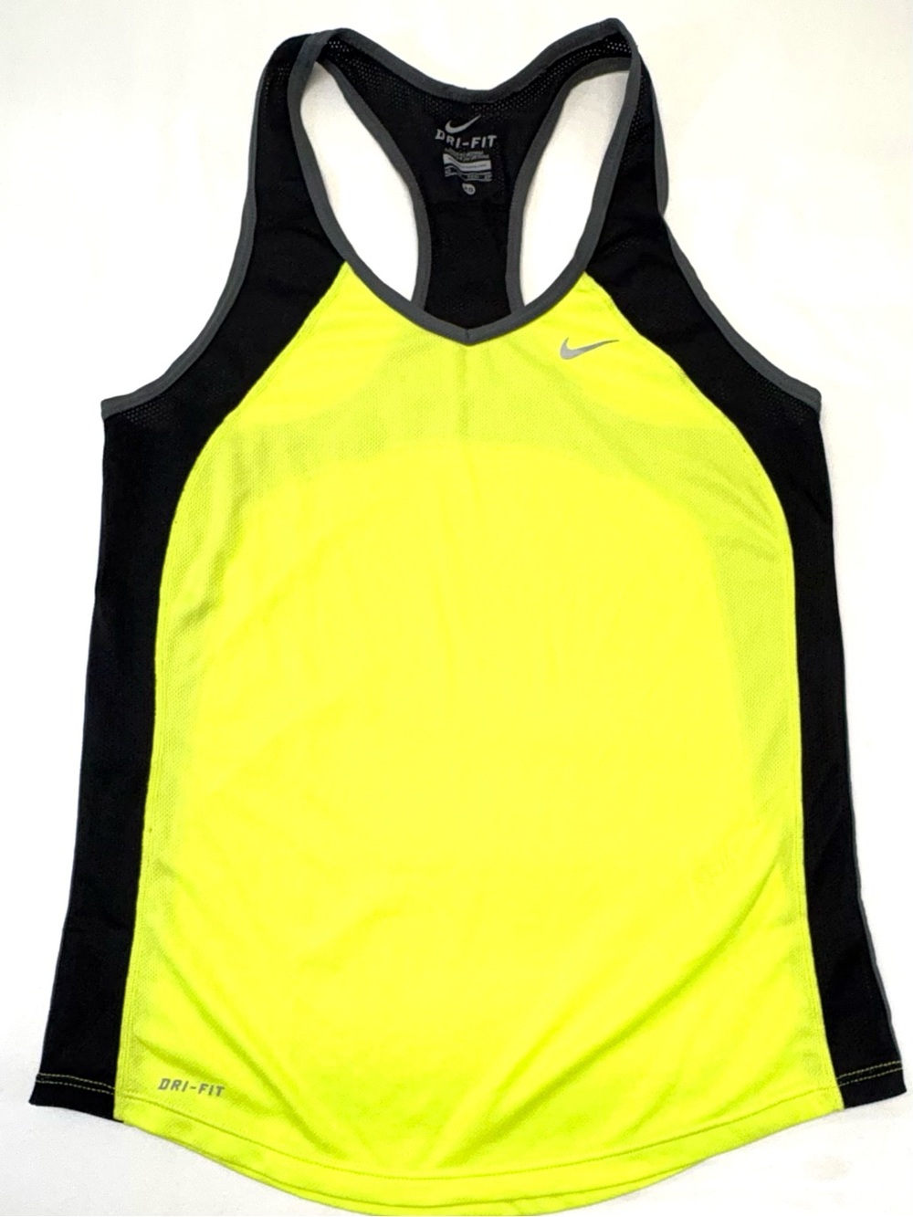 Nike Dri-FIT Volt Neon Yellow Black Racerback Tank Top Size XS